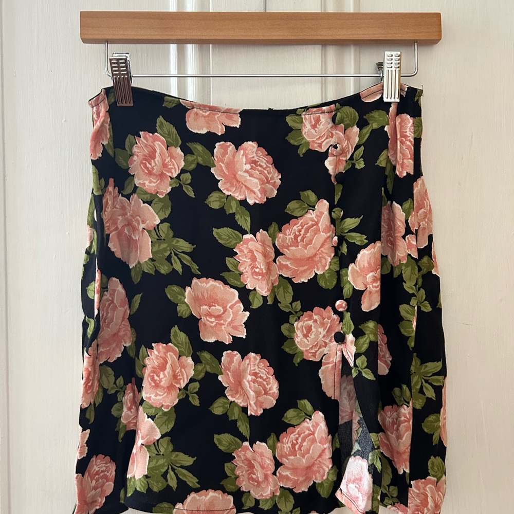Reforms Margot Floral Black Skirt